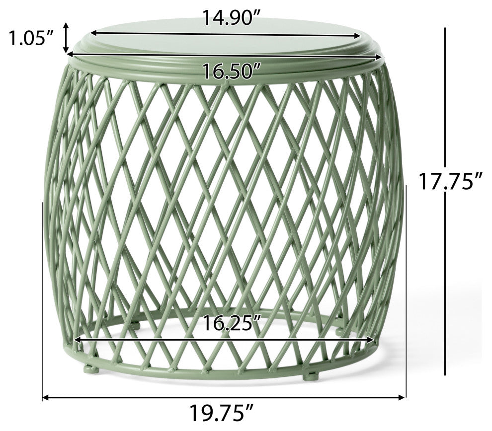 GDF Studio Alameda Outdoor 19" Diameter Lattice Iron Side Table, Matte Green