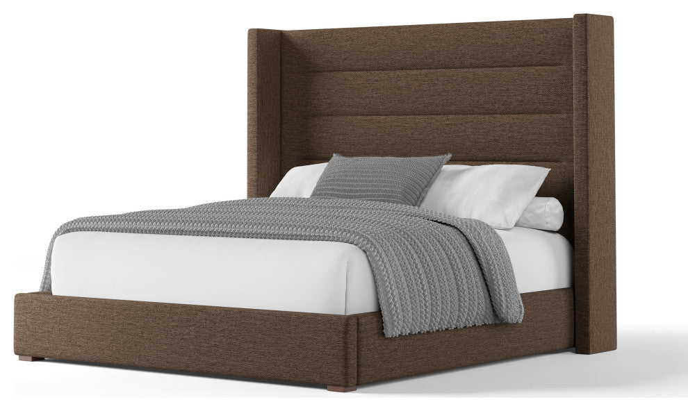 Nativa Interiors Aylet Horizontal Channel Tufted Bed, Brown, King, Medium Headboard