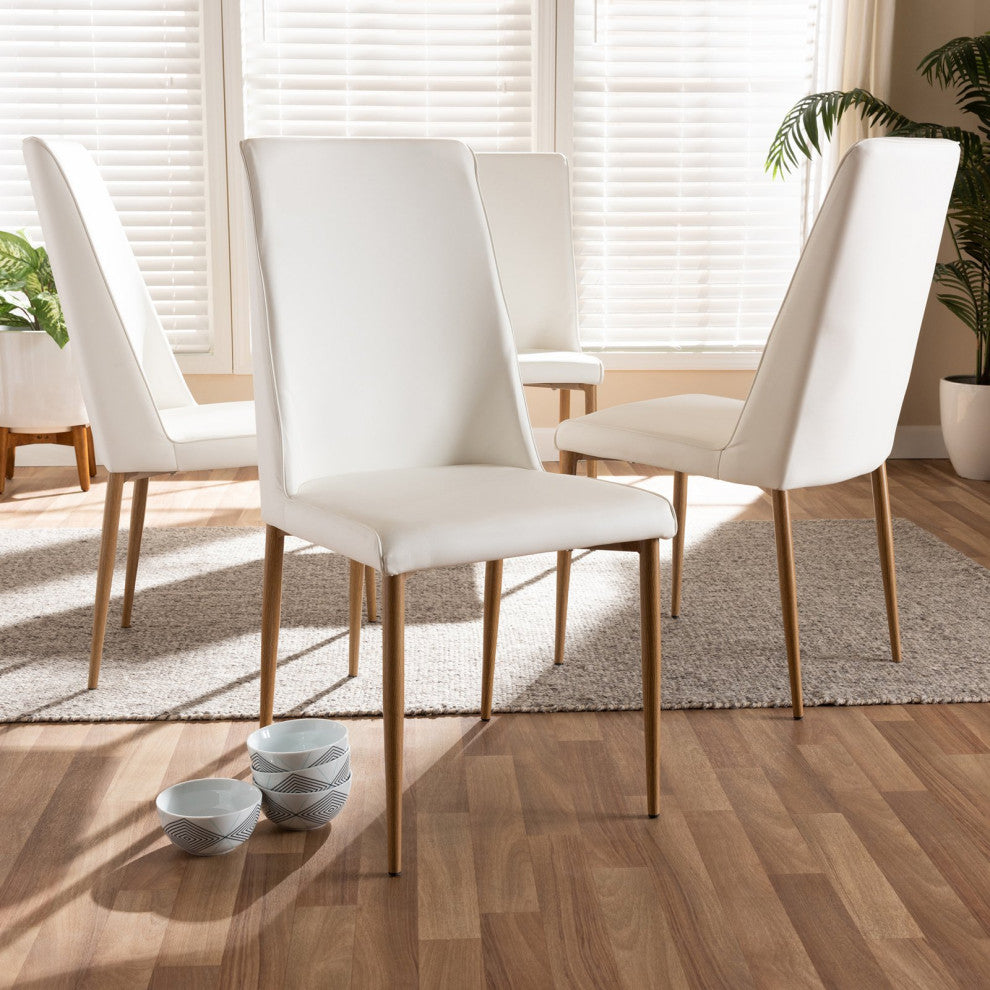Set of 4 Dining Chair, Sleek Legs With PU Seat & Slightly Curved Back, White