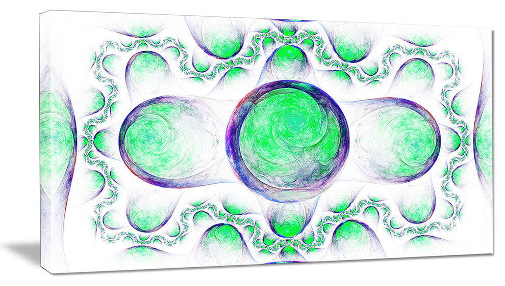 Green Exotic Pattern on White, Abstract Art on Canvas, 40x20