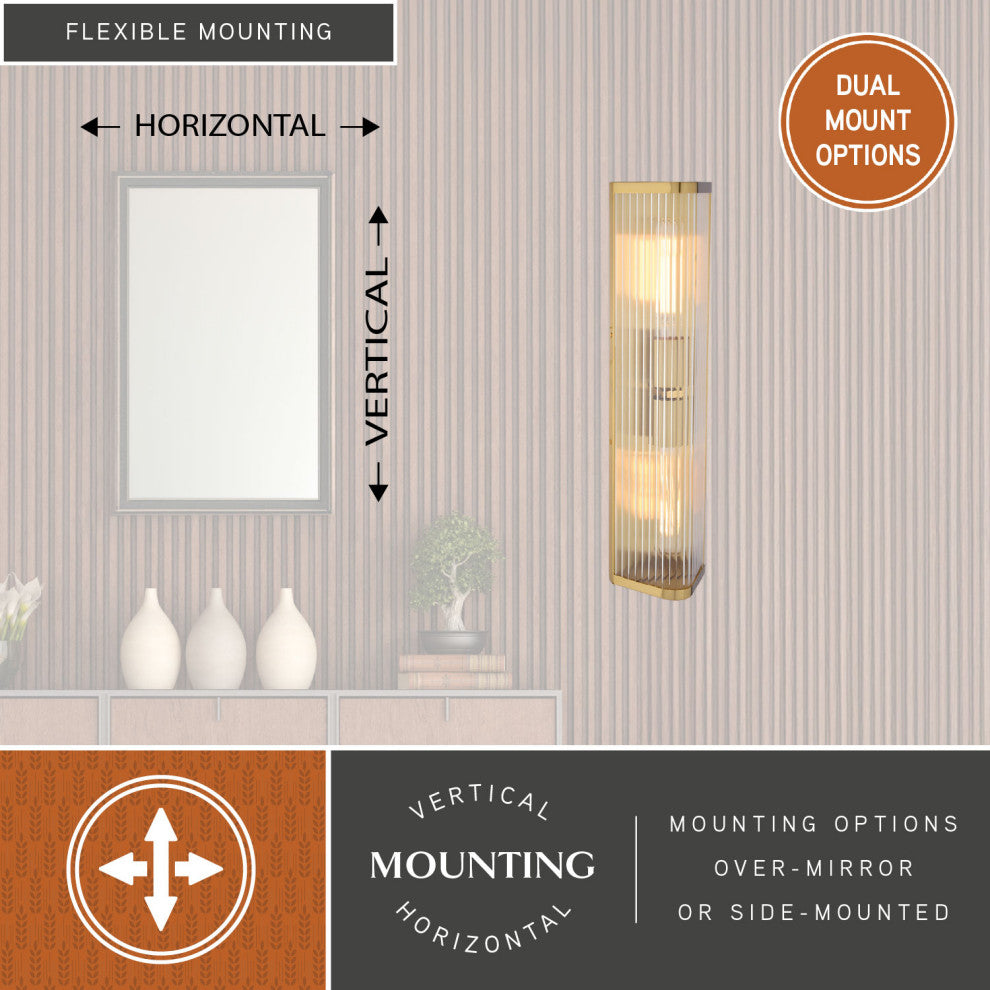 Barbier 2-Light Antique Gold Brass Modern Wall Sconce, Bathroom Vanity Fixture, Antique Gold