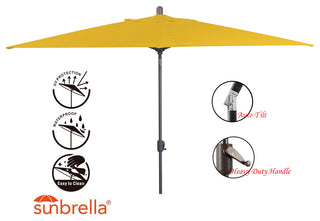 10'x6.5' Rectangular Auto Tilt Market Umbrella, Grey Frame, Sunbrella, Sunflower