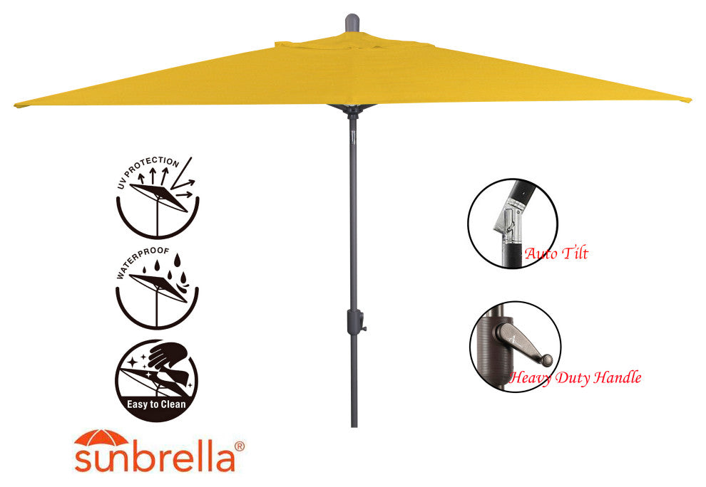 10'x6.5' Rectangular Auto Tilt Market Umbrella, Grey Frame, Sunbrella, Sunflower