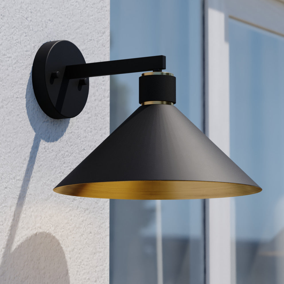 Dunbar 12" Outdoor Wall Light Matte Black and Gold