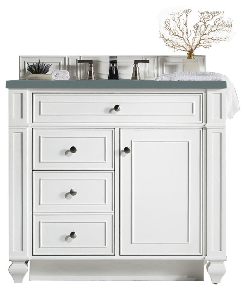James Martin 157-V36-BW-3CBL Bristol 36" Single Vanity Bright White Quartz Top