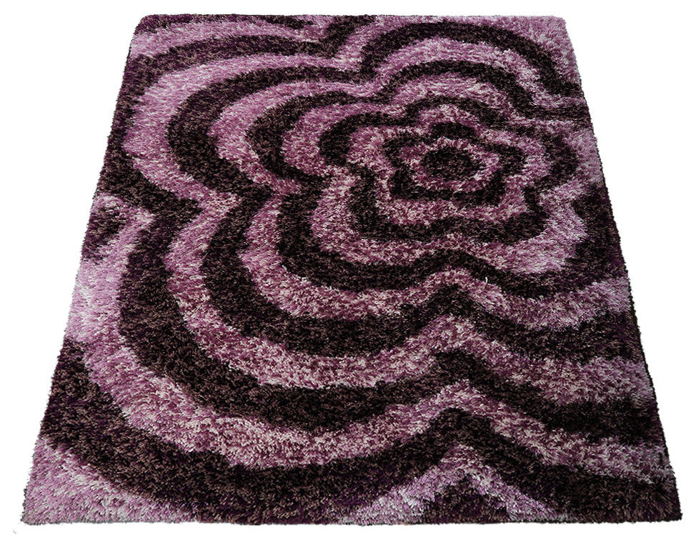 HAND TUFTED SHAG POLYESTER ECO-FRIENDLY AREA RUGS -  Purple Color, Floral Design
