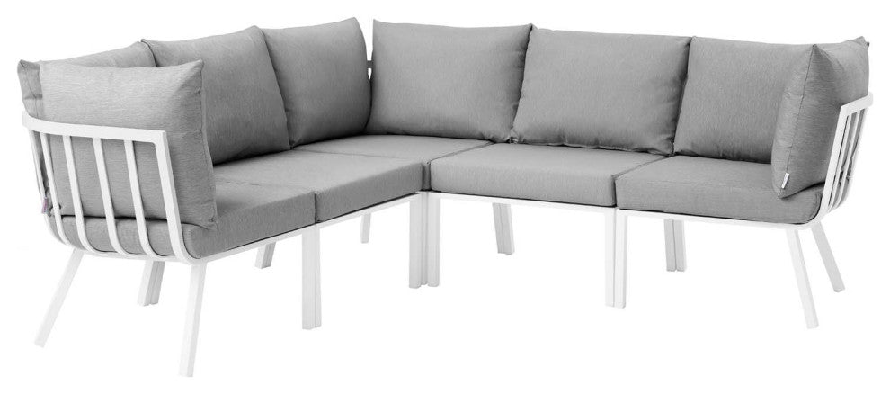 Lounge Sectional Sofa Chair Set, Aluminum, Metal, White Gray, Outdoor