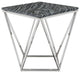 Jasmine Side Table in Black Wood Vein Marble and Polished Stainless Steel Base