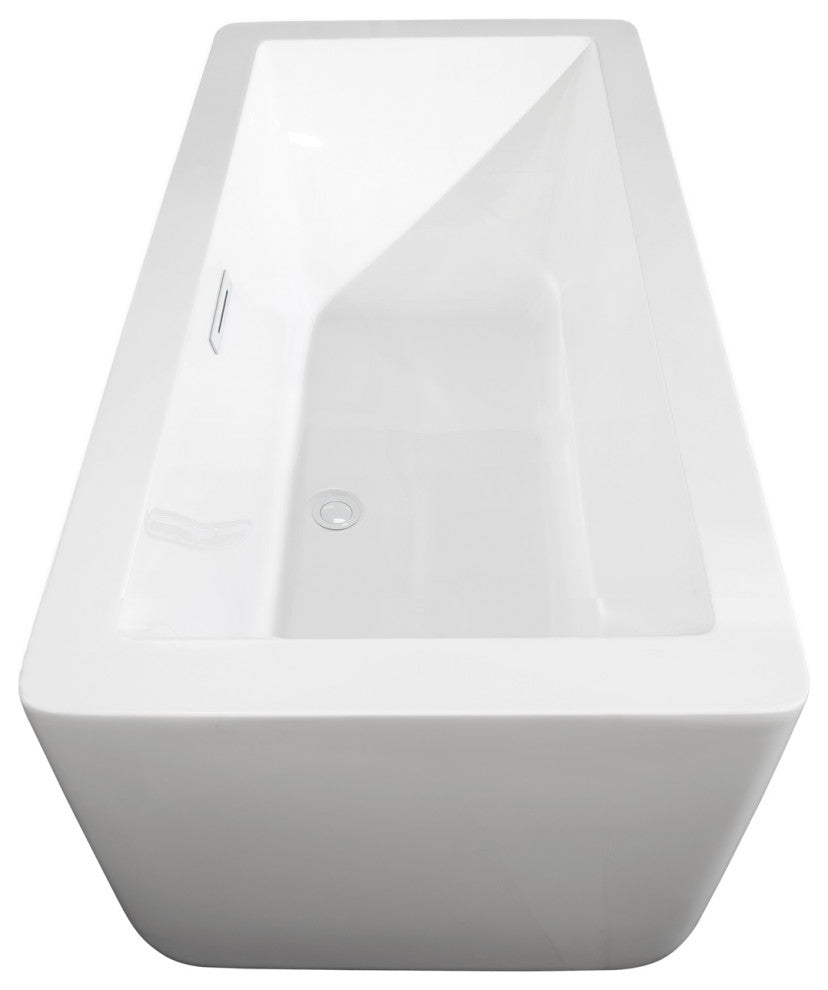 Laura 59" Freestanding White Bathtub, Shiny White Drain and Overflow Trim