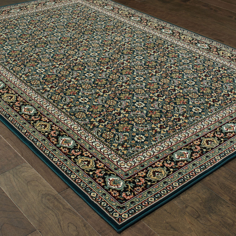 Karaman Intricate Floral Traditional Navy/ Multi Area Rug, 5'3"x7'6"