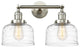 Large Bell 2 Light Bath Vanity Light, Brushed Satin Nickel, Clear Deco Swirl