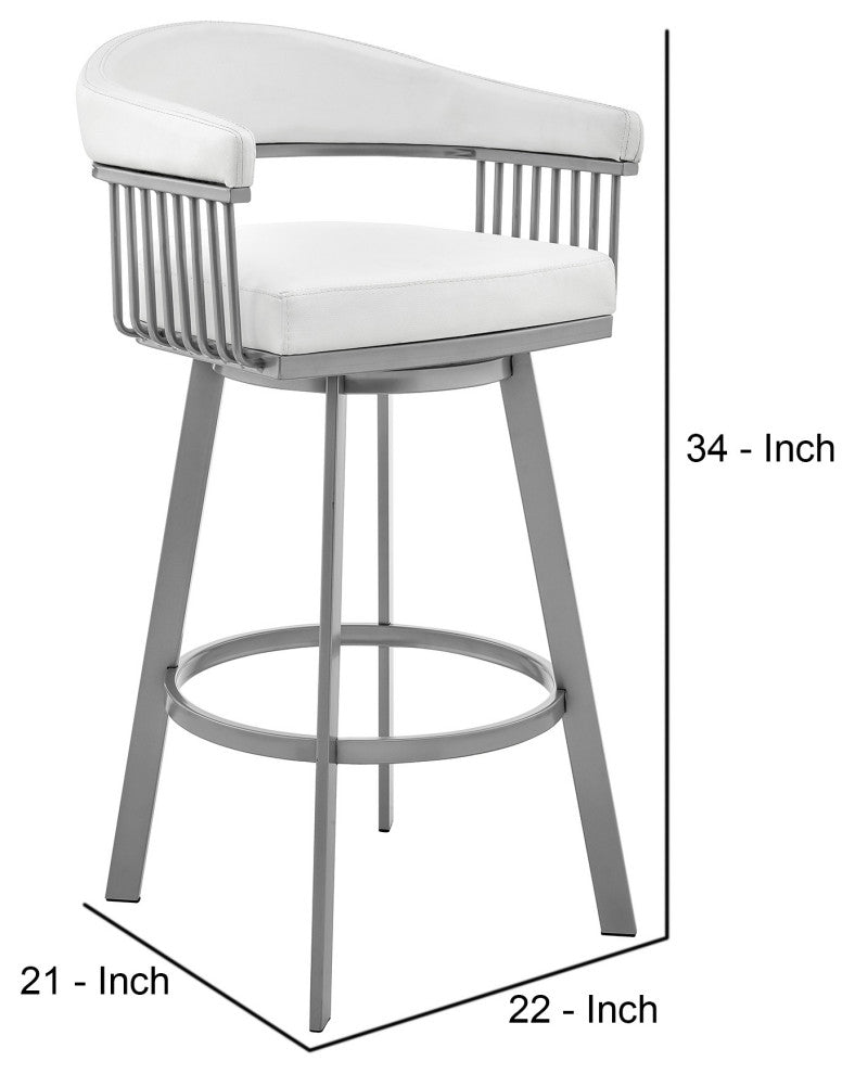 Benzara BM282634 25" Modern Counter Stool Chair Vegan Leather Swivel, White