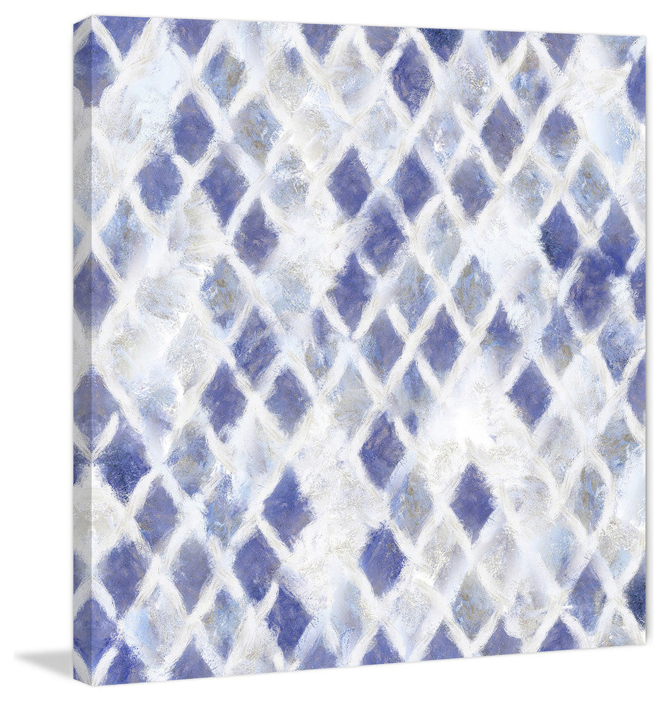 "Blue and White Diamonds" Painting Print on Canvas