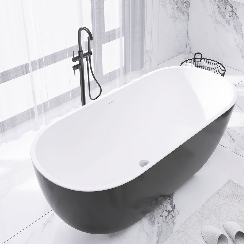 Acrylic Roll-Top Freestanding Flatbottom Soaking Bathtub, Black, 65"30"