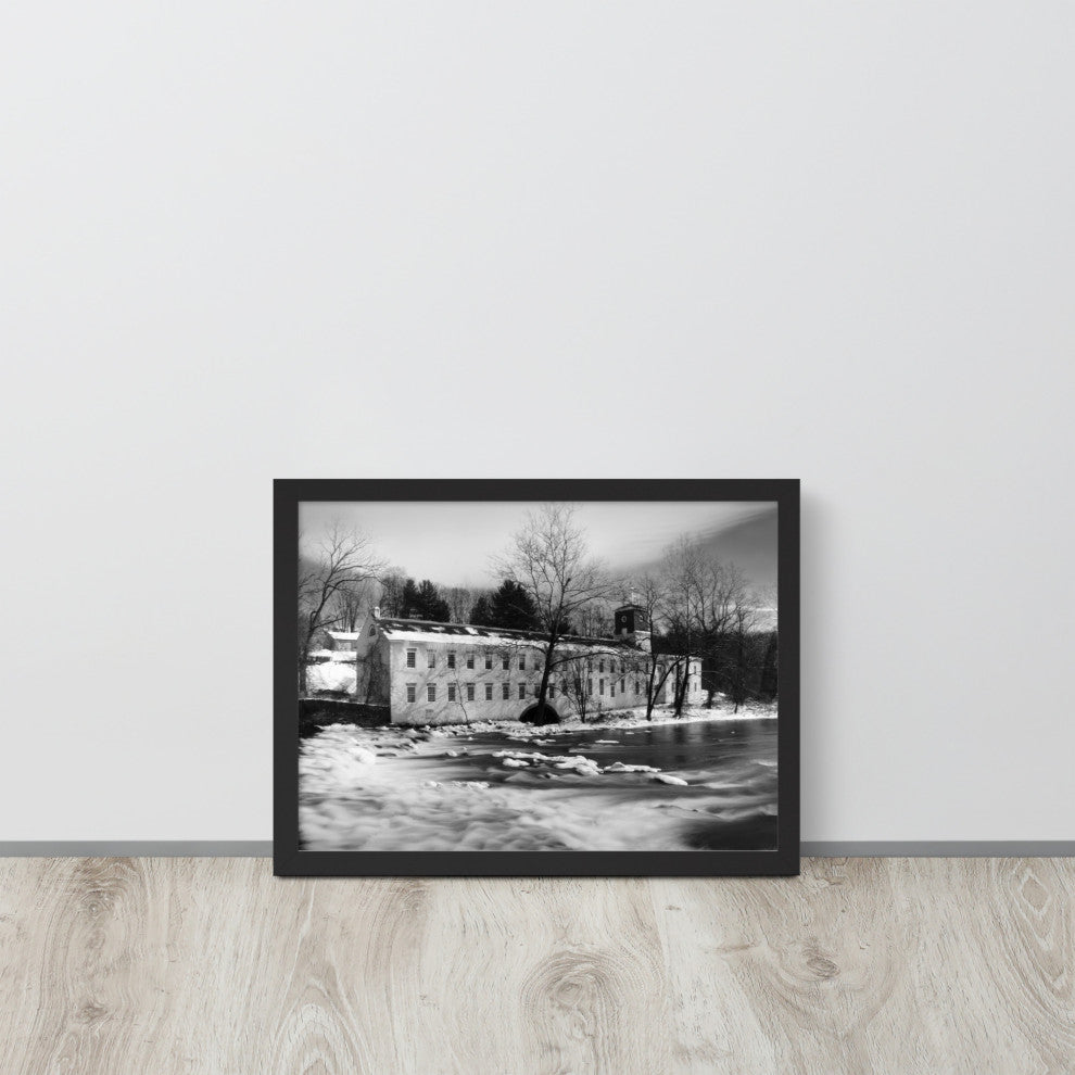 Winter at Powder Mill Rural Landscape Framed Photo Paper Wall Art Prints, Black, 12" X 16"