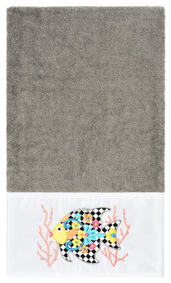 Linum Home Turkish Cotton Feliz 3-Piece Embellished Towel Set, Dark Gray