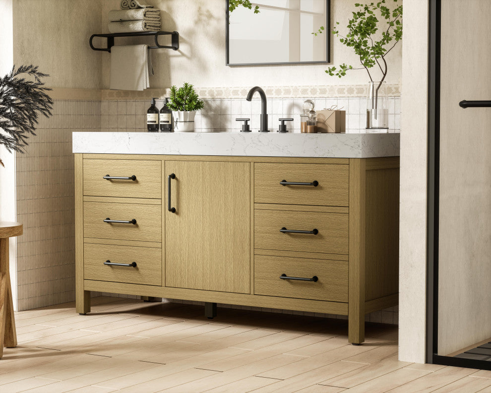 Home Living 60" Single Bathroom Vanity, Honey Brown