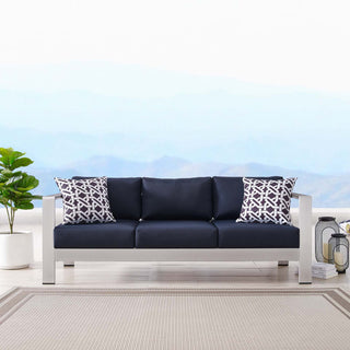 Shore Outdoor Patio Aluminum Sofa - Silver Navy