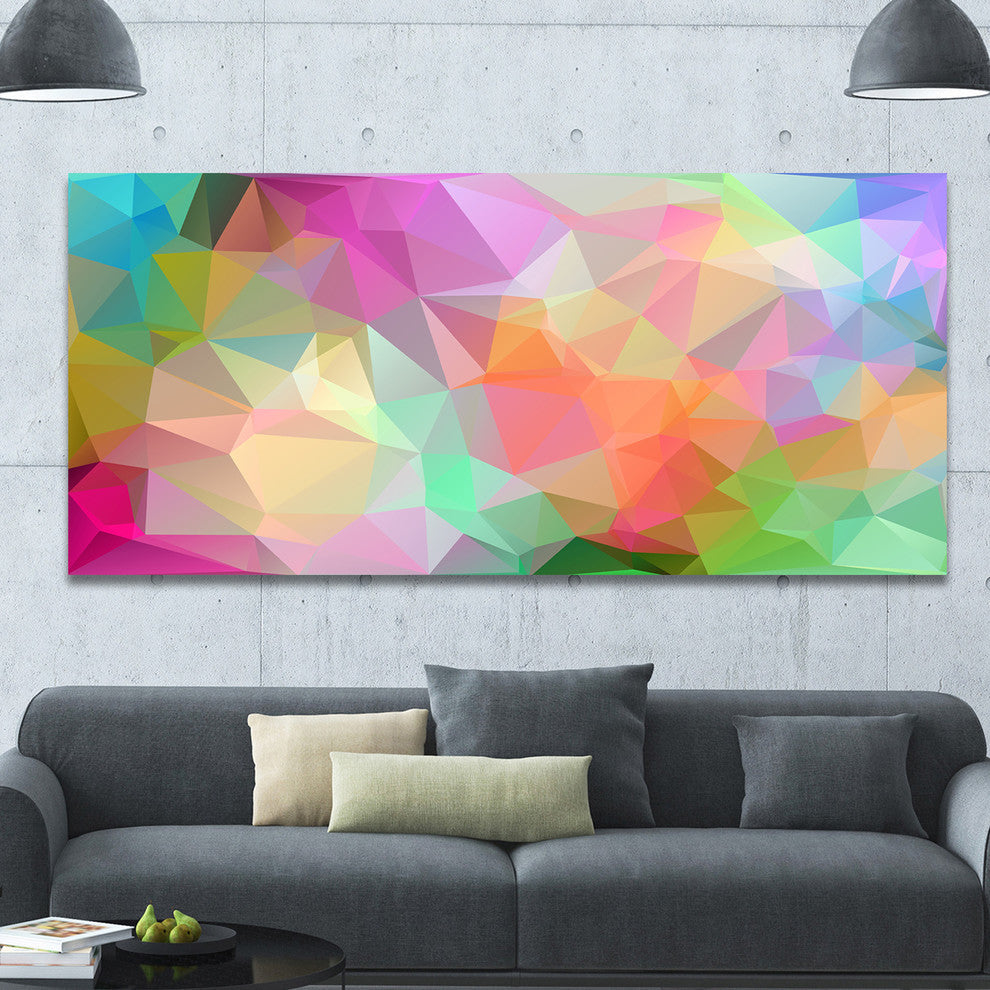Multi Color Polygonal Mosaic Pattern, Oversized Abstract Canvas Art Print, 60x28