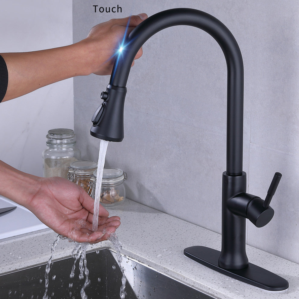 Matte Black Stainless Steel Single Handle Pull Out Kitchen Sink Faucet