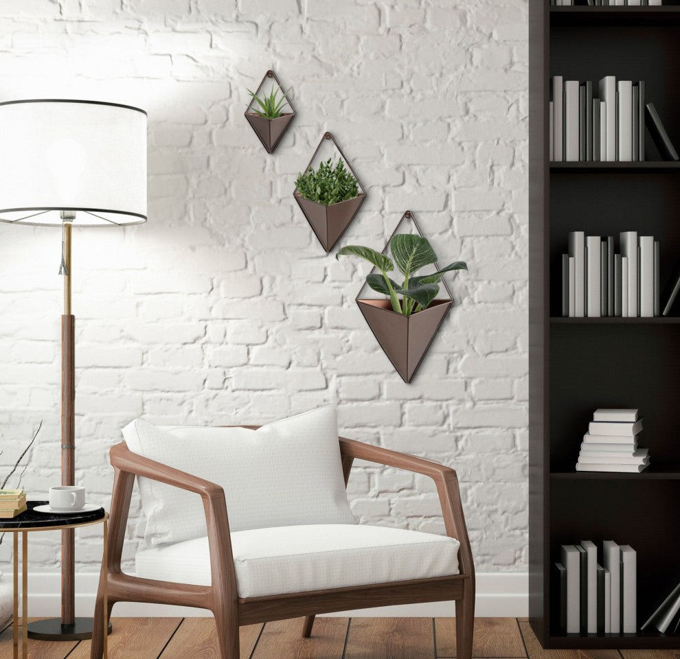 Tulla Geometric Hanging Wall Planter, Bronze 3 Piece