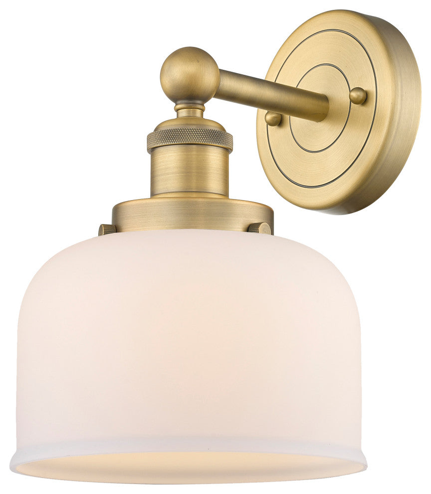 Large Bell 1-Light 7" Sconce, Brushed Brass Finish, Matte White Shade