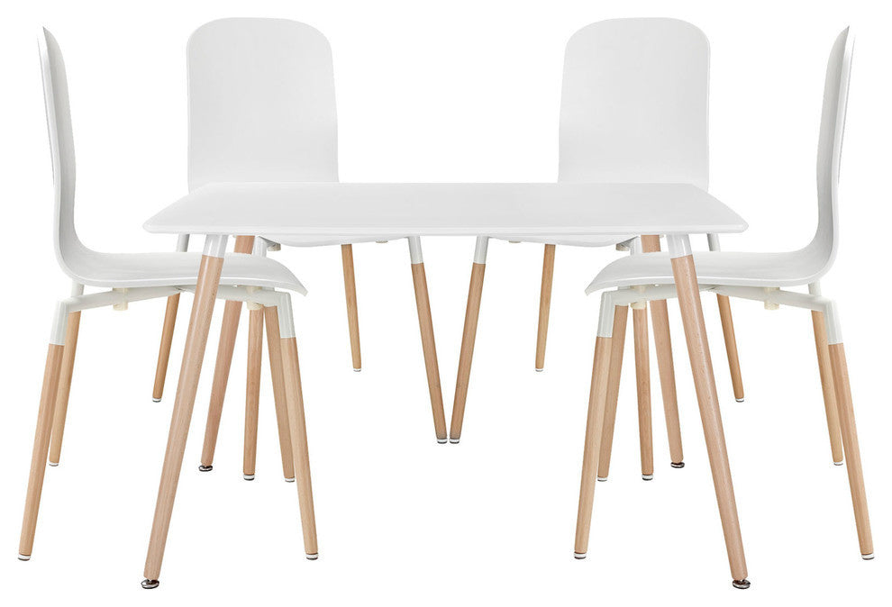 Modern Contemporary Kitchen Wood Dining Chairs and Table Set of 5 White