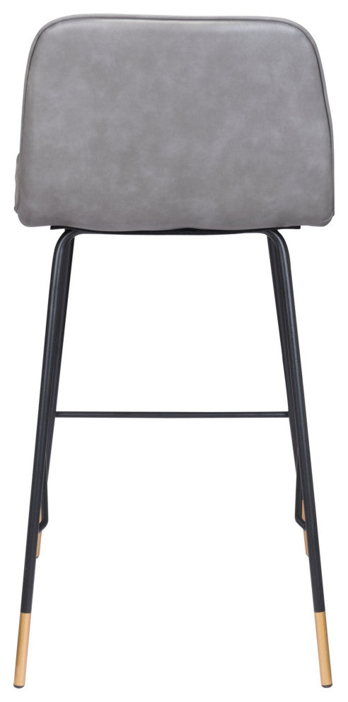 Counter Stool Chair, Steel Metal, Fabric, Gray, Black, Gold, Mid Century