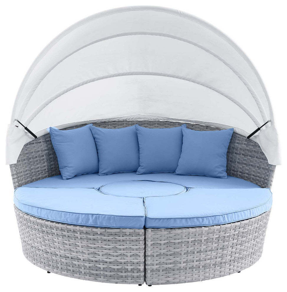 Scottsdale Canopy Outdoor Patio Daybed, Light Gray Light Blue