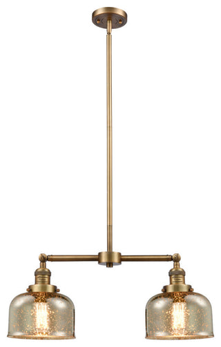 Large Bell 2-Light Chandelier, Brushed Brass, Glass: Silver Mercury