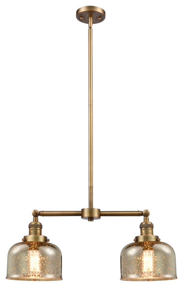 Large Bell 2-Light Chandelier, Brushed Brass, Glass: Silver Mercury