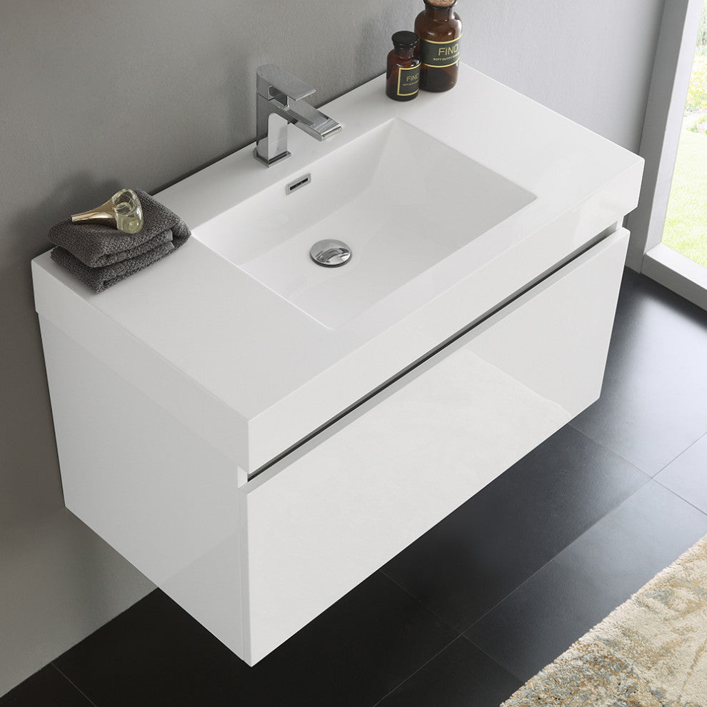 Fresca Mezzo 36" White Wall Hung Cabinet With Integrated Sink