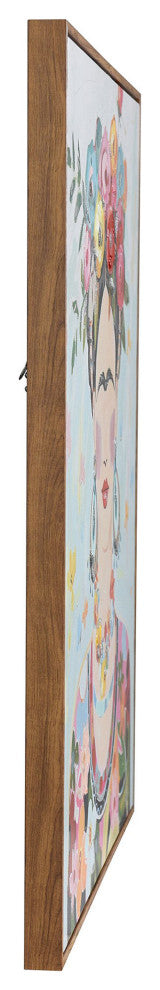 Boho Frida Acrylic Hand Painted Lady Portrait Wall Art Natural Wood Frame