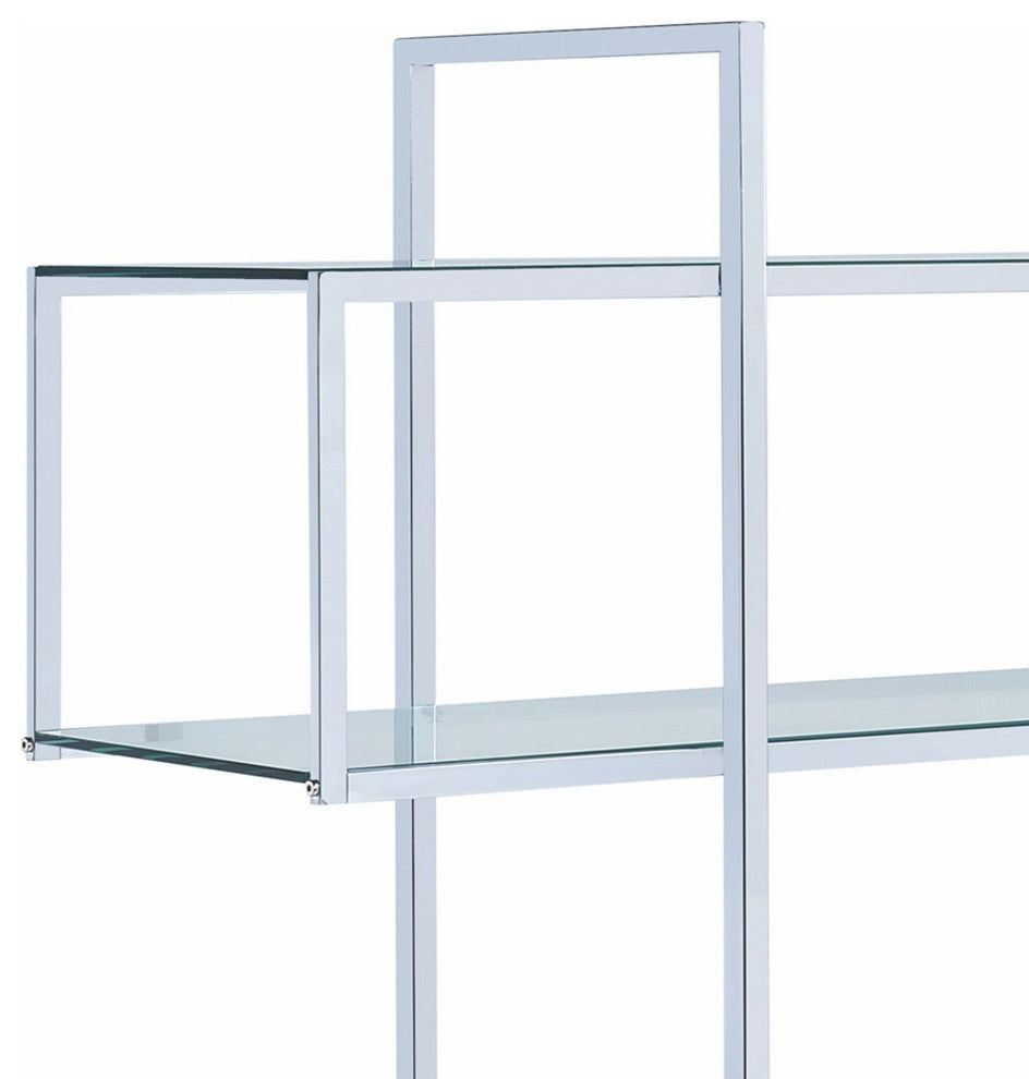 Benzara BM242029 Bookcase, 5 Tempered Glass Shelves/Electroplated Frame Chrome