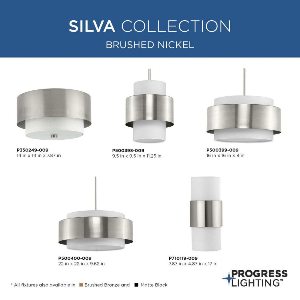 Silva Collection Two-Light Brushed Nickel White Linen Shade 14" Flush Mount, Brushed Nickel