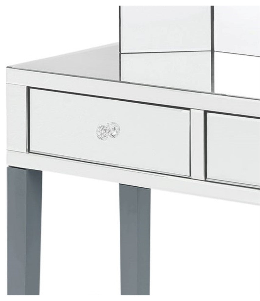 Venecia Mirrored 2-Drawer Vanity Table with Stool Set, Grey
