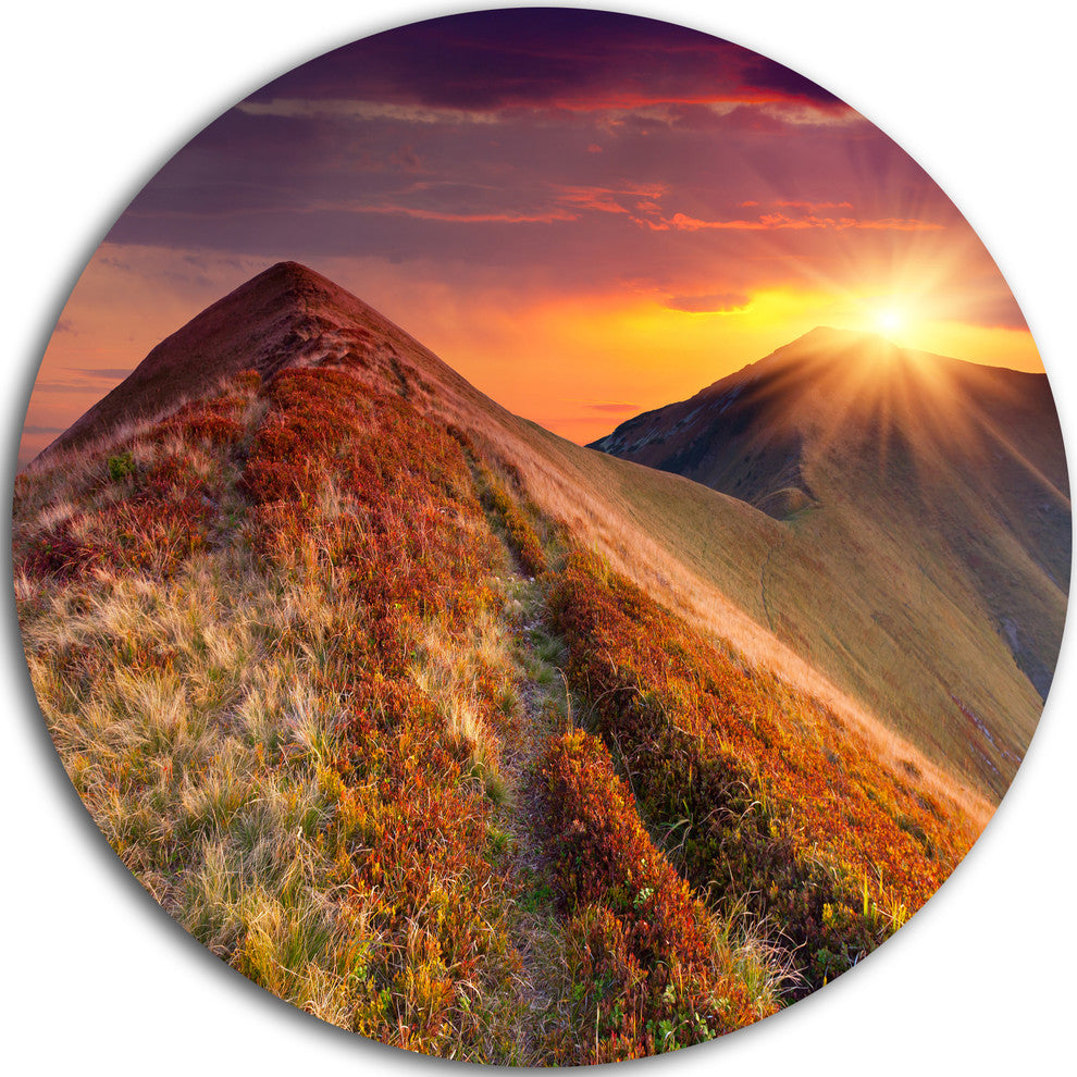Autumn Hills With Colorful Grass, Landscape Round Metal Wall Art, 23"
