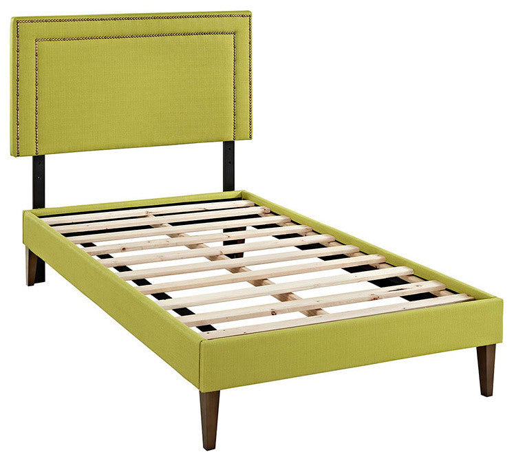 Modway Jessamine Twin Fabric Platform Bed With Squared Tapered Legs, Wheatgrass