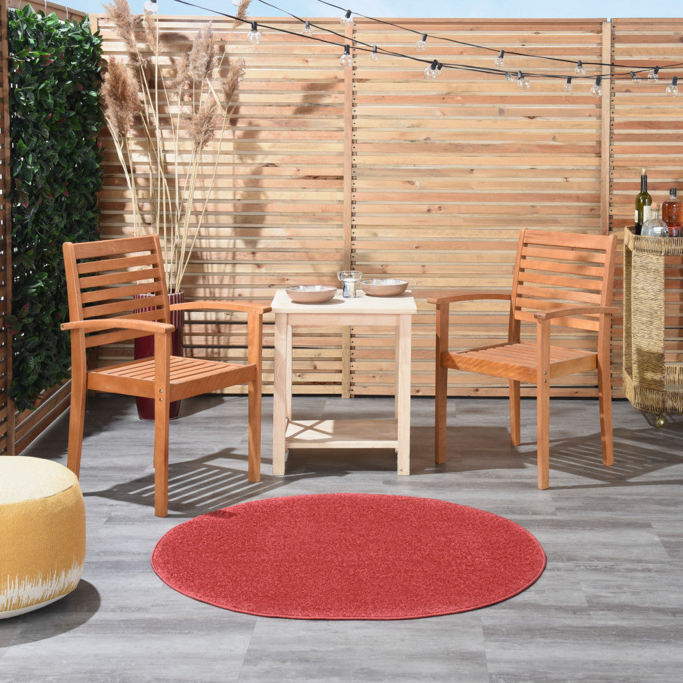 Nourison Essentials 4' x Round Brick Red Outdoor Area Rug