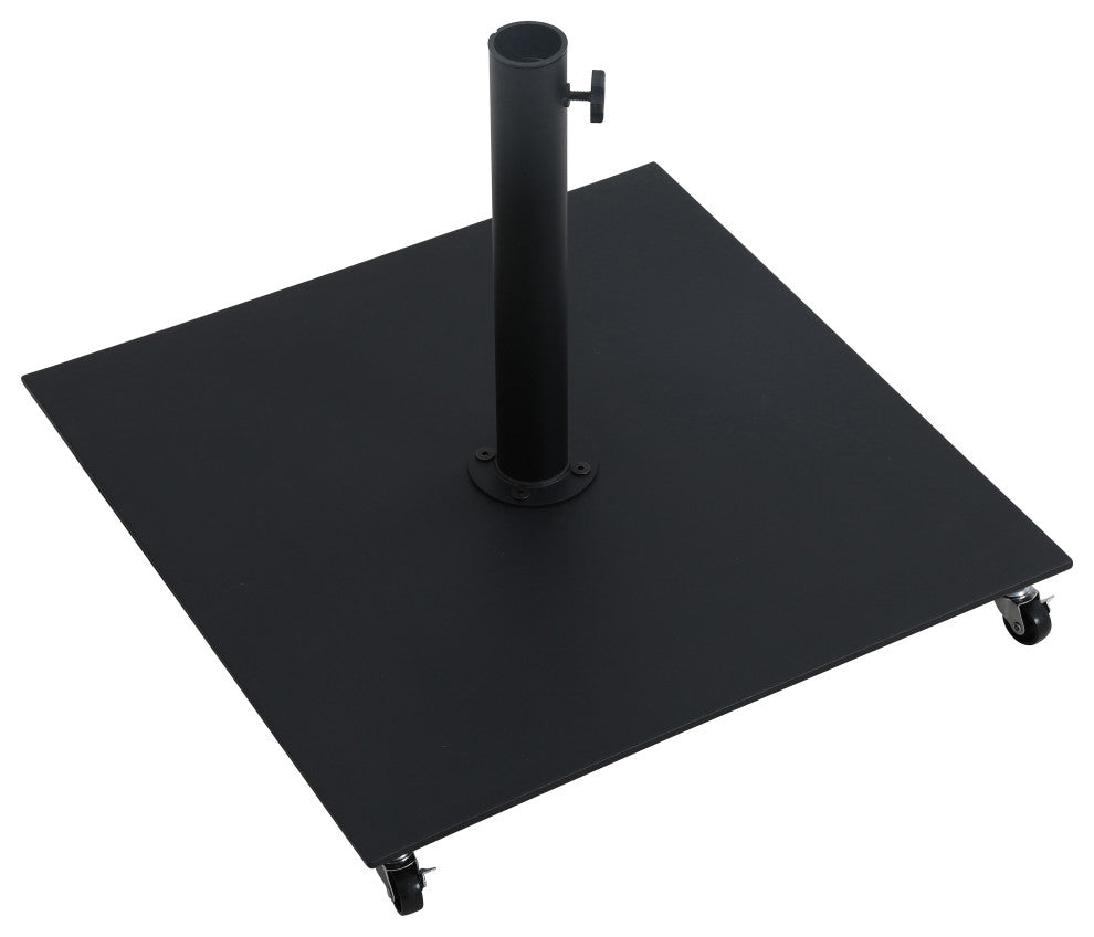 Fiji Patio Umbrella and Base, White, Matte Black Pole, Matte Black Belize Base