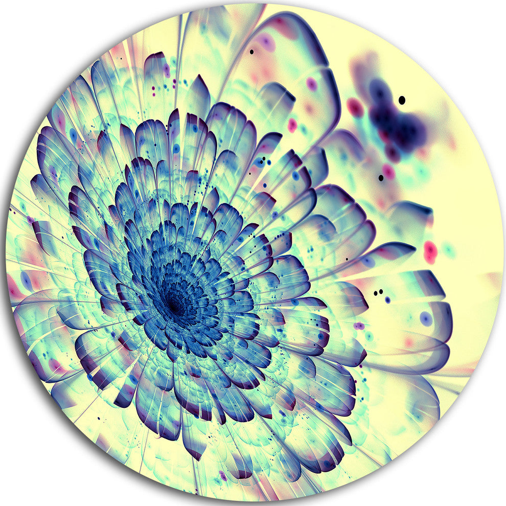 Blue Fractal Flower With Red Details, Digital Disc Metal Artwork, 11"