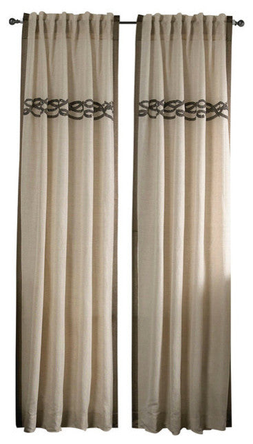 Linen Curtain Panel With Hand Embroidered Sequins, Wheat and Silver, 54"x120"