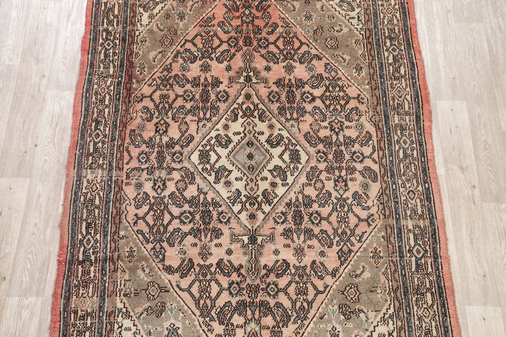 Consigned, Handmade Persian Antique Worn Oriental Faded Area Rug, Peach, 5'x8'