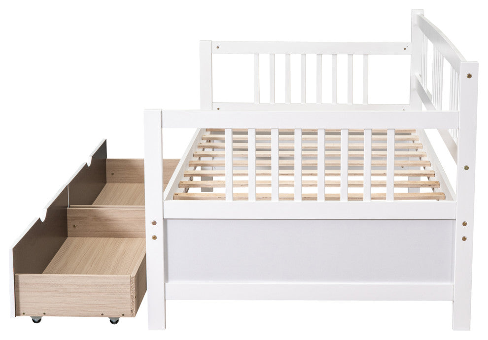 Gewnee Solid Wood Twin Size Daybed with Two Drawers in White