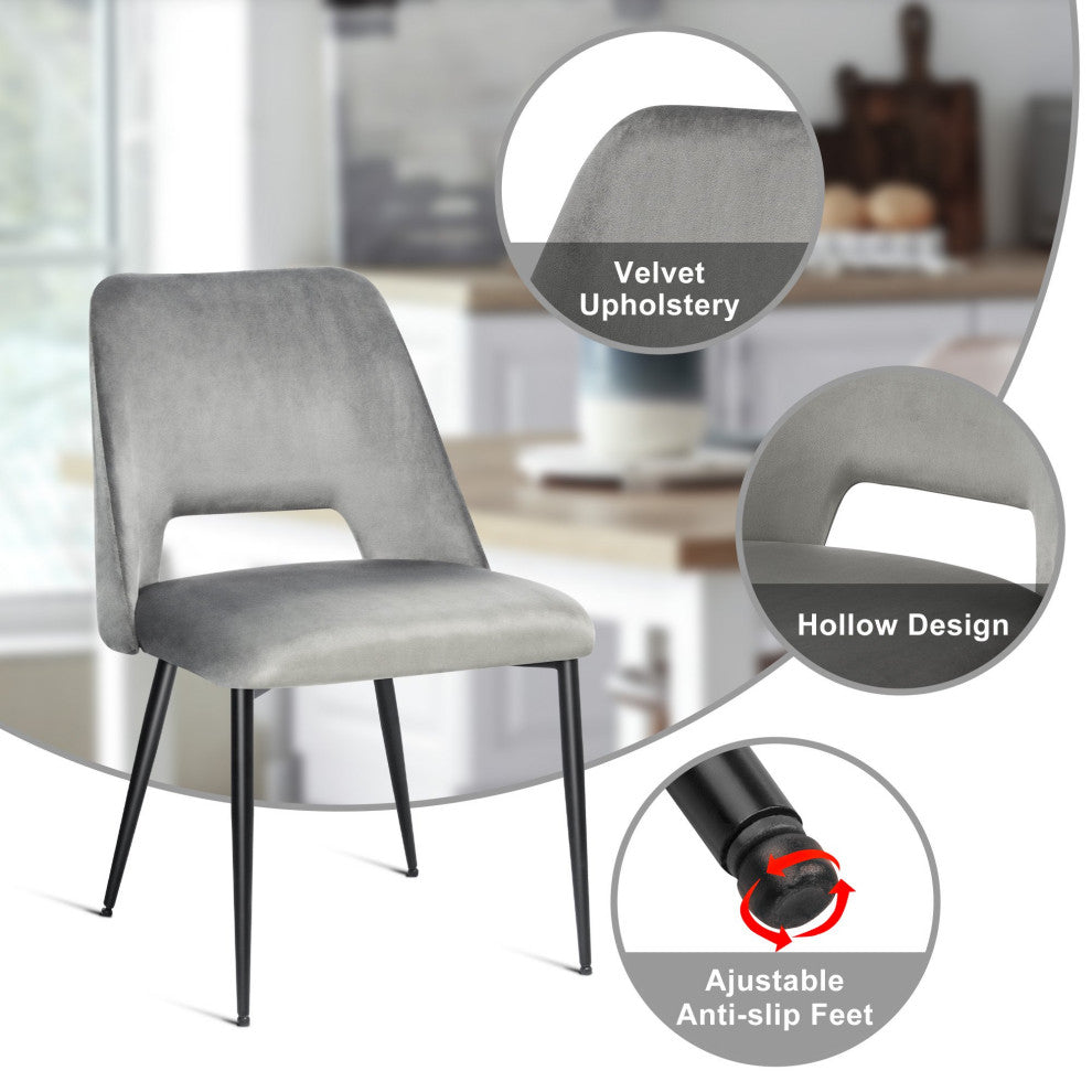 2 Pack Modern Dining Chair, Breathable Velvet Seat With Curved Open Back, Gray
