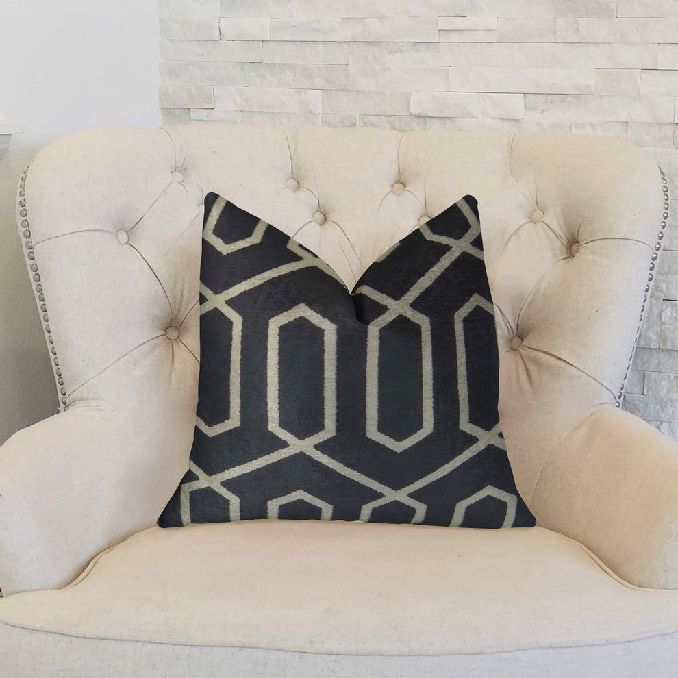 Geometric Lattice Black Cream Handmade Luxury Pillow, 12"x20"