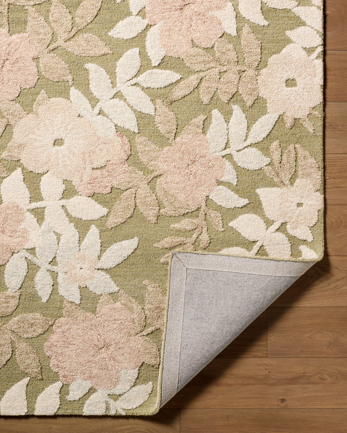 Fabian FBI-2301 9'x12' Handmade Rug, Olive Green/Blush Pink