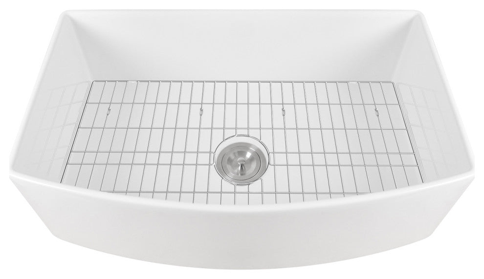 33" x 21" Farmhouse Ceramic Rectangular Kitchen Sink with Sink Grid and Strainer