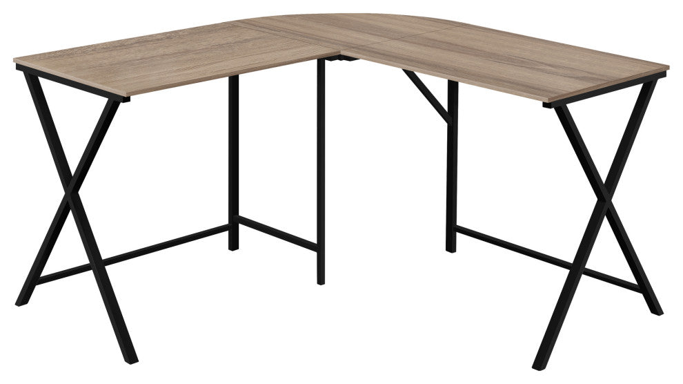 HomeRoots 55" Dark Taupe Top and Black Metal Corner Computer Desk