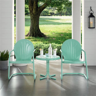 Crosley Furniture Griffith 3 Piece Metal Patio Conversation Set in Aqua